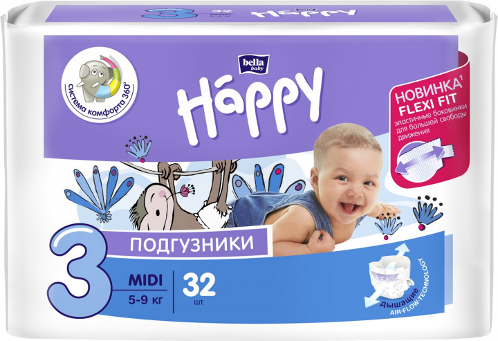 

Подгузники детские Bella Baby Happy Midi 5-9 кг 32 шт