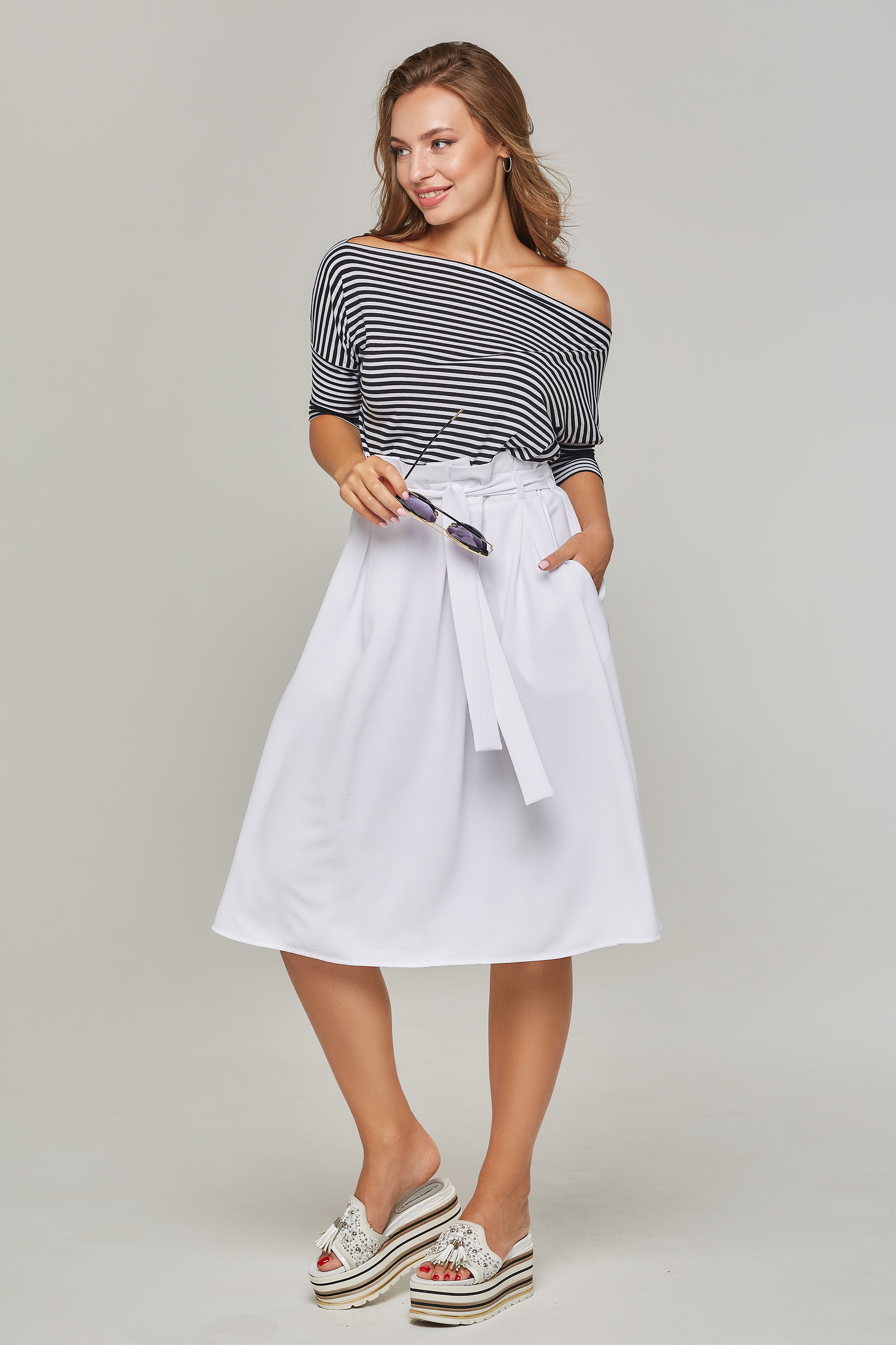 

Юбка Lipar с завышенной талией  Белая Plus Size 0038 Б, Юбка Lipar с завышенной талией 54 Белая Plus Size 0038 Б