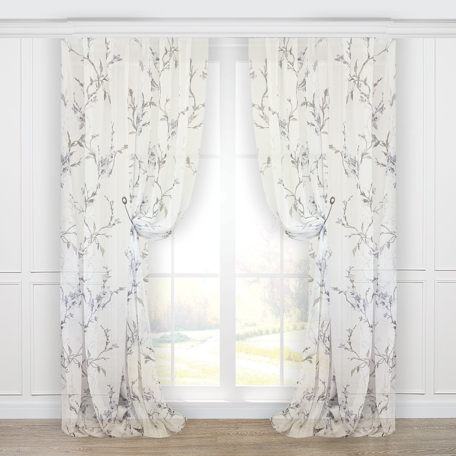 

Тюль лён-муар с цветочным рисунком Adagio Windows Decor L012 Сакура 2х2,7м - 2 шт