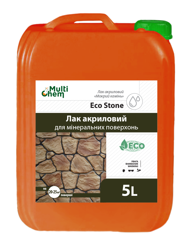 

Лак алкидный EcoStone "мокрый камень" для любых поверхностей и каминов. Глянсовий, 5 л