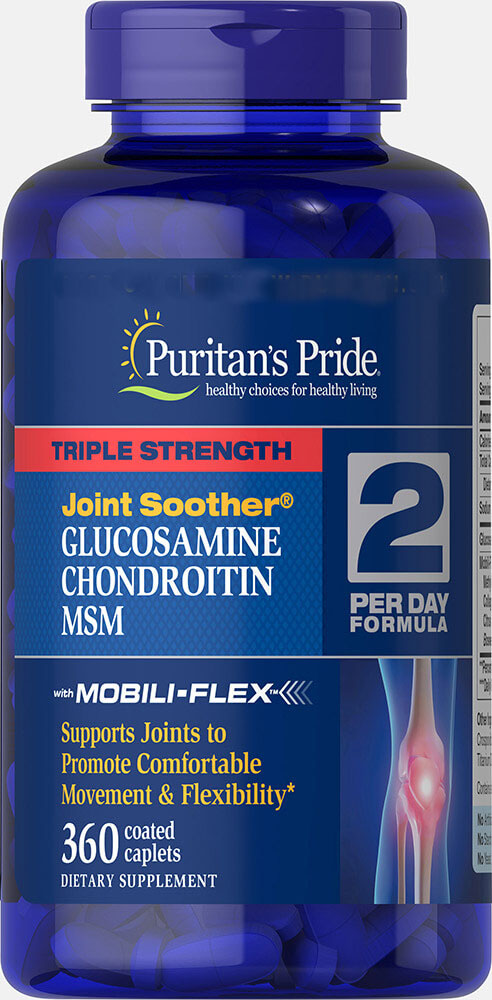 

Хондропротектор Puritan's Pride Triple Strength Glucosamine, Chondroitin & MSM Joint Soother 360 таблеток (4384301871)