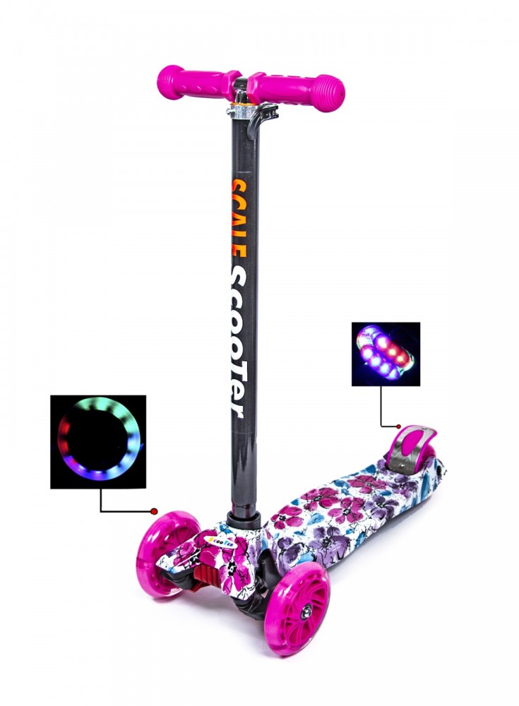 

Детский самокат MAXI. Flowers 2. Светящиеся малиновые колеса!