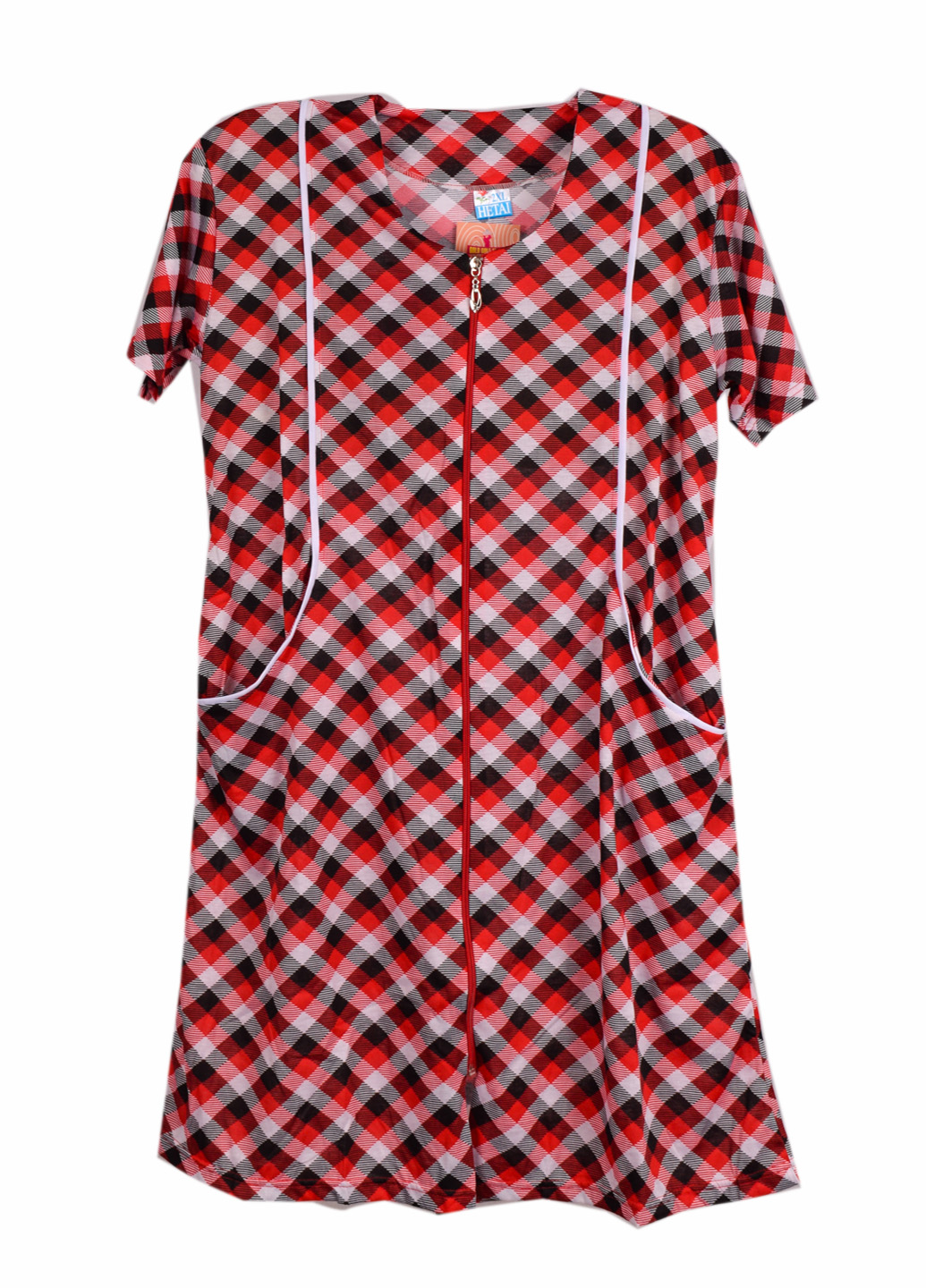 

Халат женский с короткими рукавами на молнии HeTai S24-2. 2XL Размер 50-52