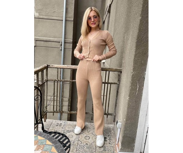 

Костюм-тройка женский лапша с прямыми штанами Modern Boutique песочный, one size КО16733