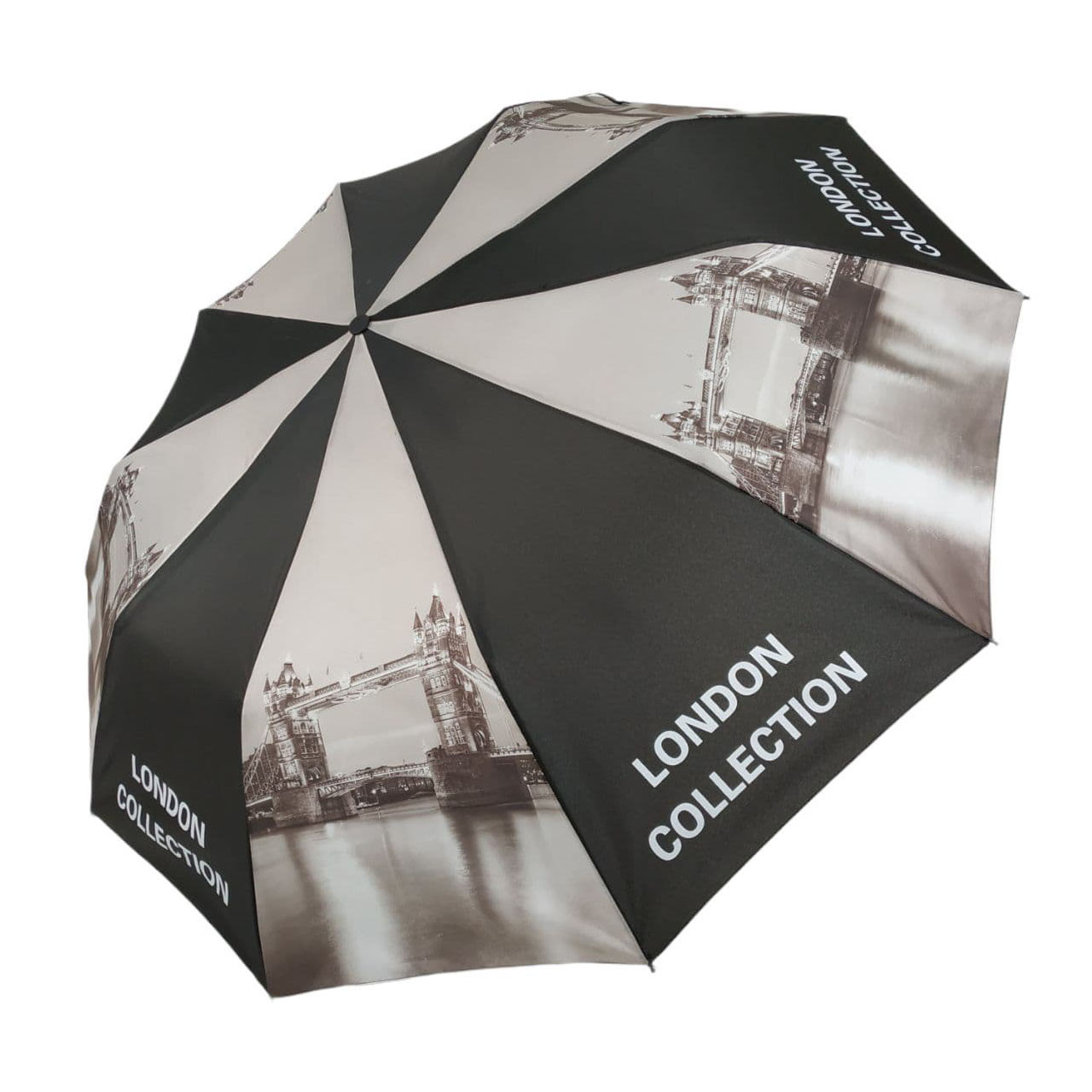 

Женский складной зонт-полуавтомат "London" от Feeling Rain, черно-серый, FR516-5