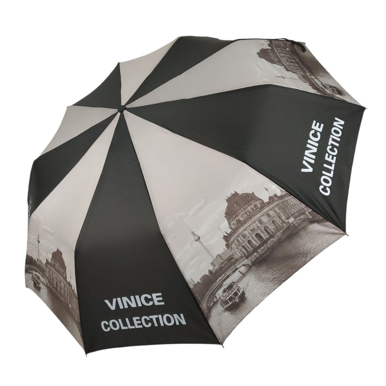 

Женский складной зонт-полуавтомат "Vinice" от Feeling Rain, черно-серый, FR516-6