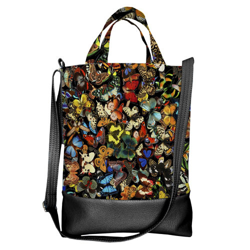 

Сумка городская City Presentville Бабочки разноцветные на черном фоне 34х40х11 см
