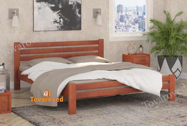 

Кровать двуспальная 180х190 Wellmebely Премьера дерево сосна Яблоня Л6