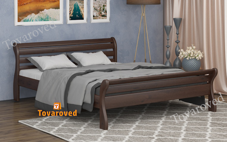 

Кровать двуспальная 140х200 Wellmebely Верона дерево сосна Орех темный Л6