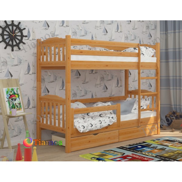 

Кровать Двухъярусная с Ящиками 80х200 и бортиком защитным внизу Бай-Бай Wellmebely Трансформер сосна Ольха Л6