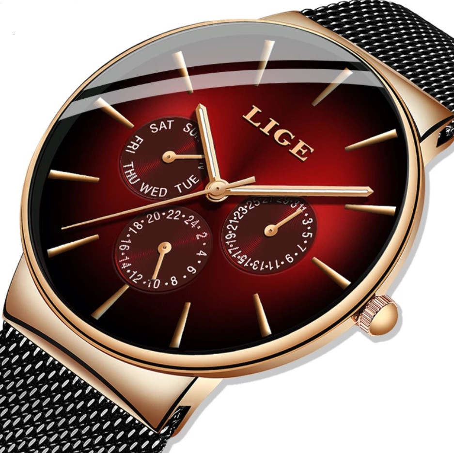 

Кварцевые часы Lige (black-red)
