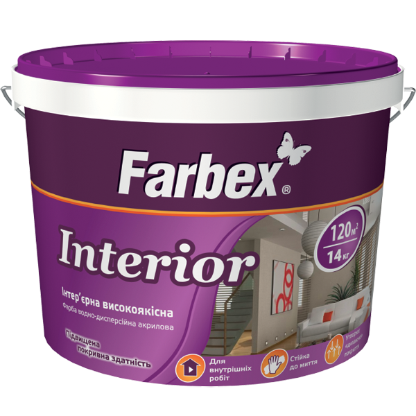 

Краска интерьерная акриловая "Interior" Farbex 12 кг