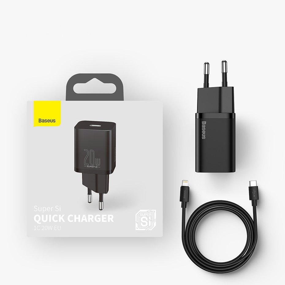 

Мережевий зарядний пристрій Baseus Super Si Quick Charger 1C 20 Вт + кабель Type-C 1 м (TZCCSUP-B01)