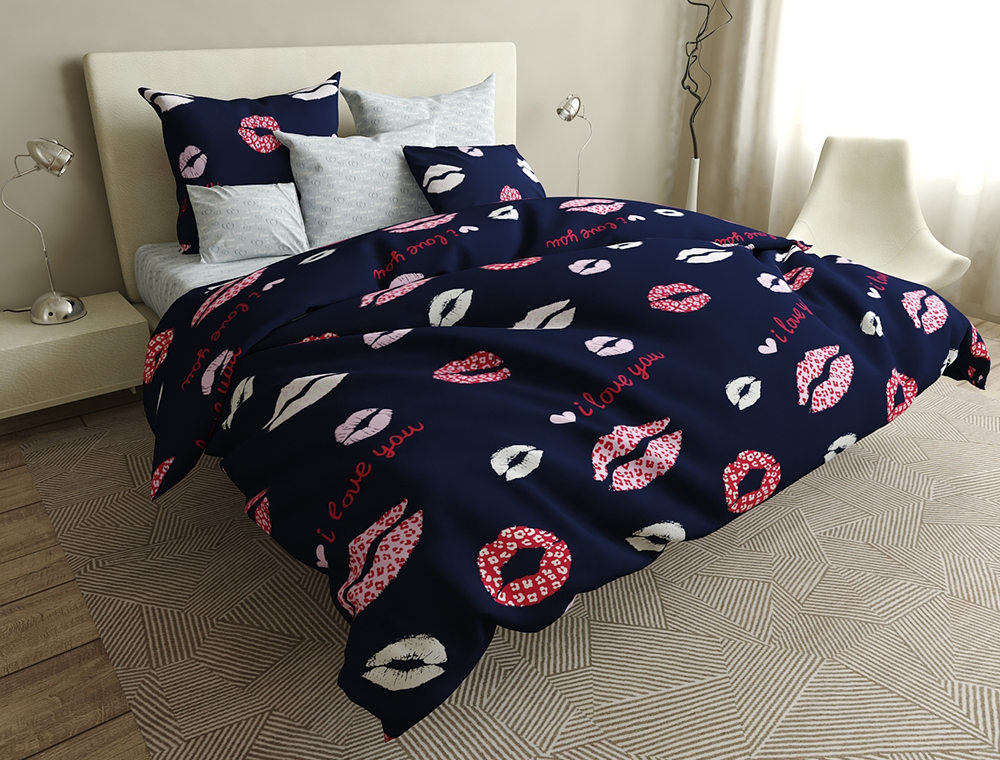 

Семейный набор хлопкового постельного белья из Бязи Gold с простынью на резинке №144504AB Черешенка 2 х 150х220 см