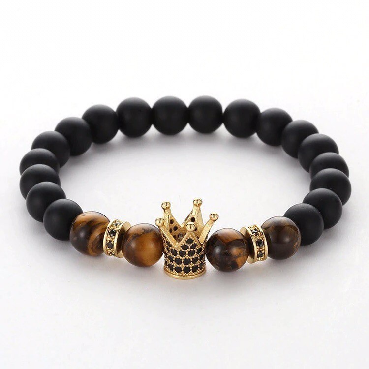 

Браслет Mawas Шунгит и тигровый глаз с высокой золотой короной 16 см