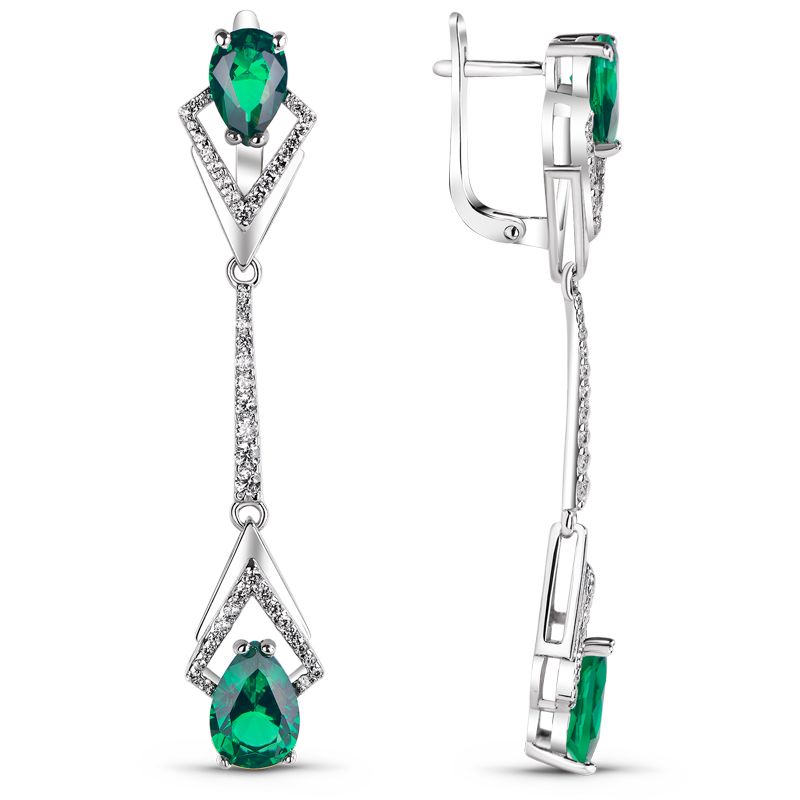 

Серебряные серьги Silver925 с нано Изумрудом 002377