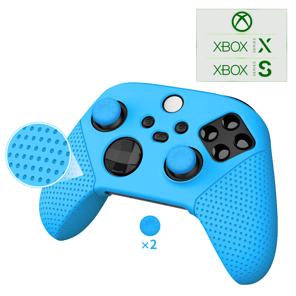 

Силиконовый, защитный синий чехол-кейс DOBE для геймпада Microsoft Wireless Controller консоли Xbox Series S | X, две накладки на стики (thumb grips)