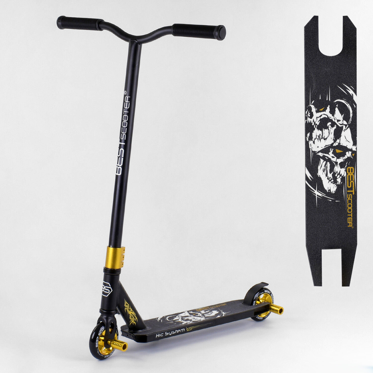 

Самокат трюковый Best Scooter с пегами, до 100 кг, 22879, черный желтый