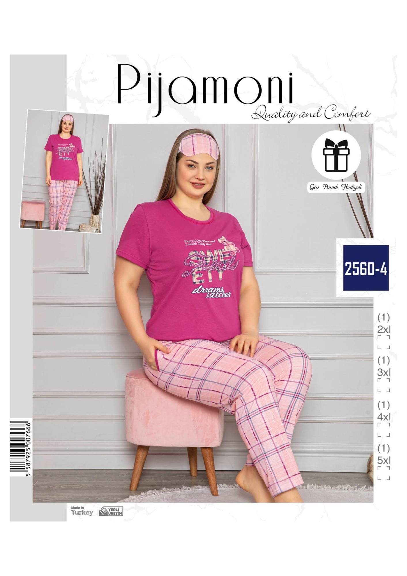 

Жіноча піжама великий розмір Pijamoni 2560-4 4XL Темная фуксия