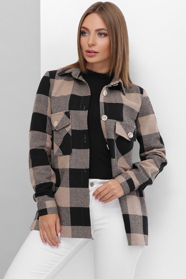 

Женская MarSe-MS теплая рубашка из турецкого кашемира в крупную клетку цвет бежевый с черным 50-52 (1869 бежевый)