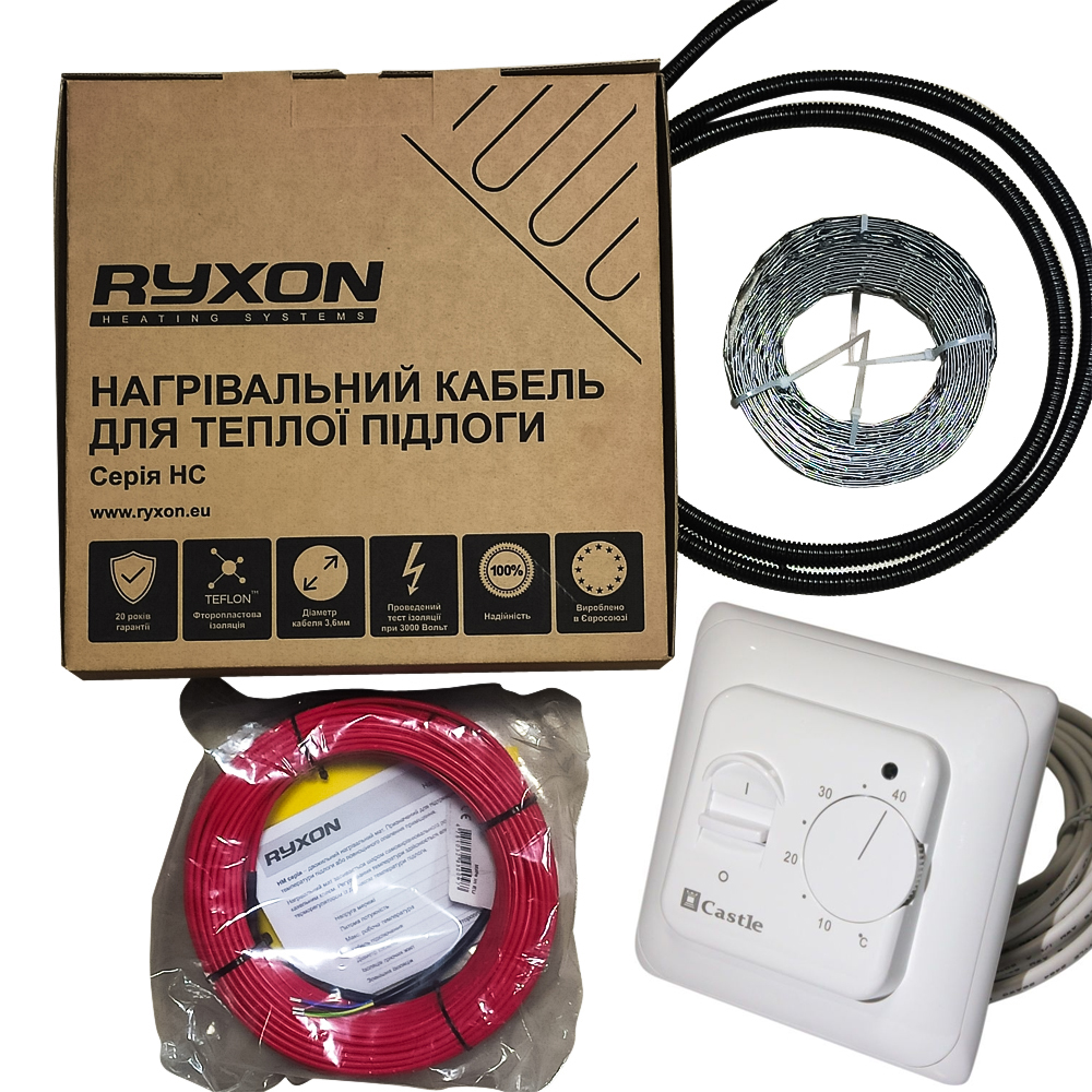 

Нагревательный кабель Ryxon HC-20-35 м + механическим терморегулятором Castle (3,5-4,4 м2)