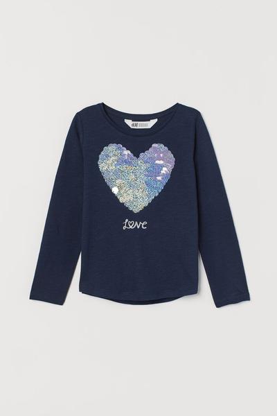 

Топ с пайетками H&M 104 (110/56) Темно-синий/Сердечко