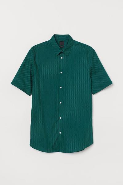 

Рубашка Slim Fit H&M XL (185/116А) Темно-зеленый/Горошек
