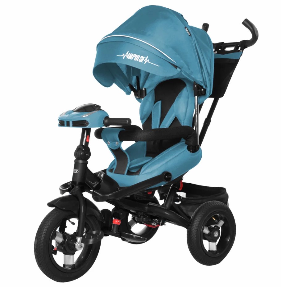 

Детский трехколесный велосипед Tilly Impulse T-386/1 Пульт Надувные колеса Усиленная рама Бирюзовый