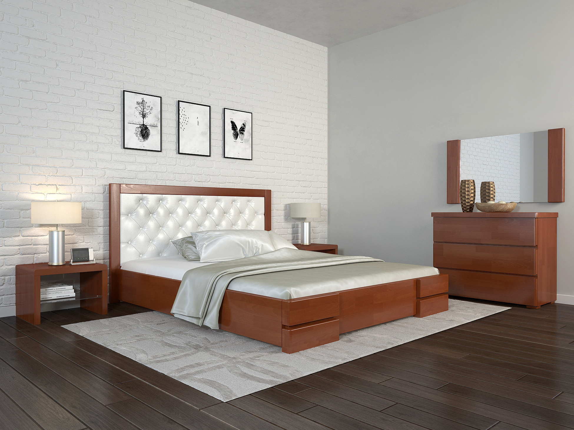 

Кровать Arbordrev Регина Люкс ромбы без ПМ (120*200) сосна Яблоня + Boston 26