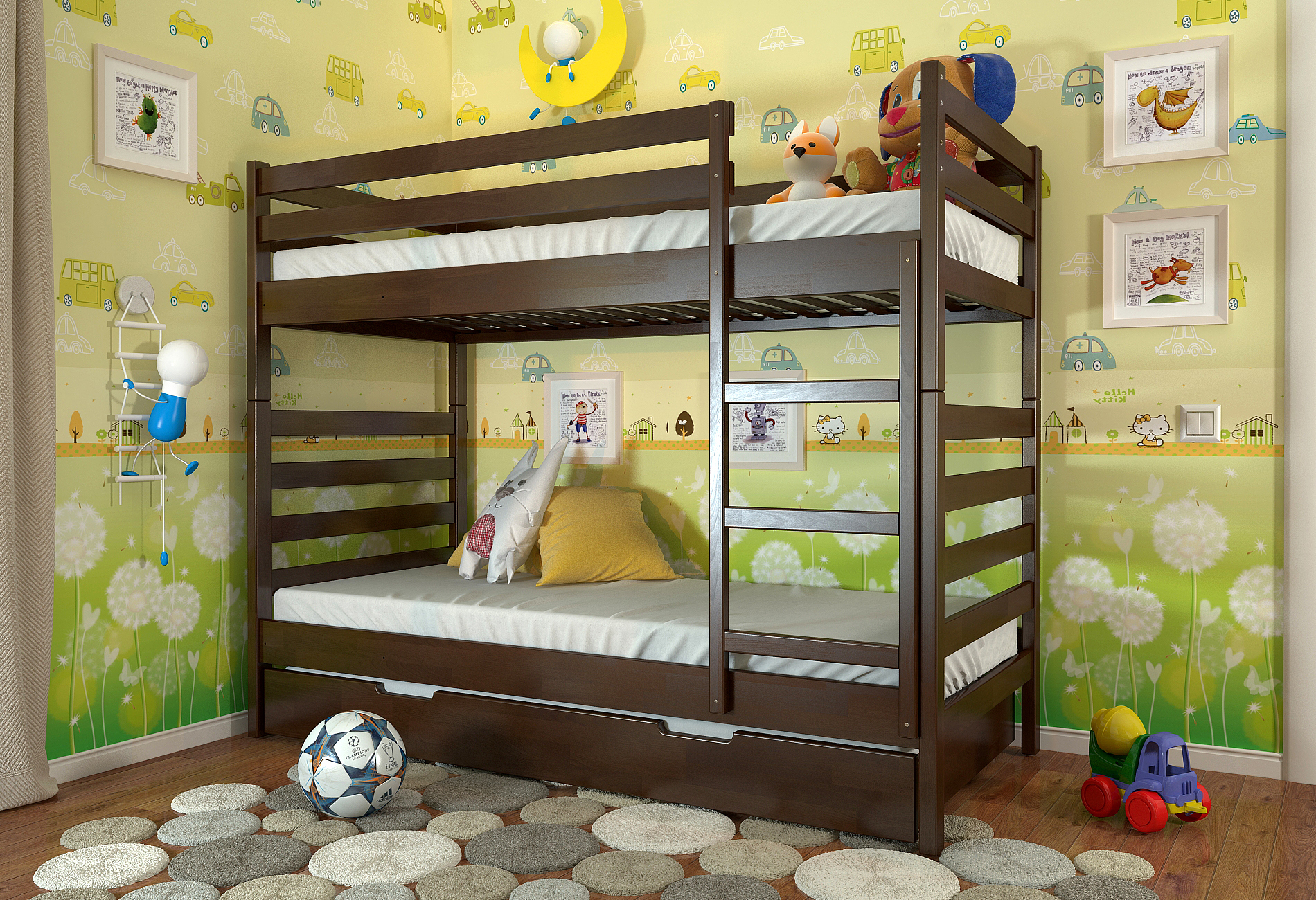 

Двухъярусная кровать с длинным ящиком Arbordrev Рио (90*200) сосна Темный орех