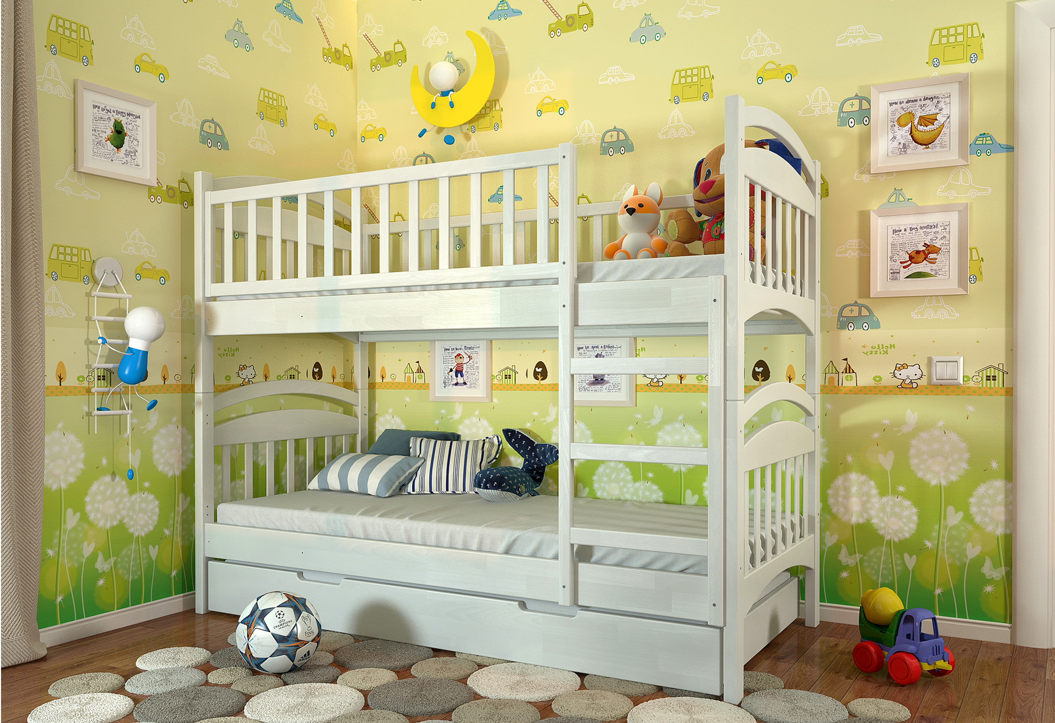 

Двухъярусная кровать с длинным ящиком Arbordrev Смайл (90*190) сосна Белый
