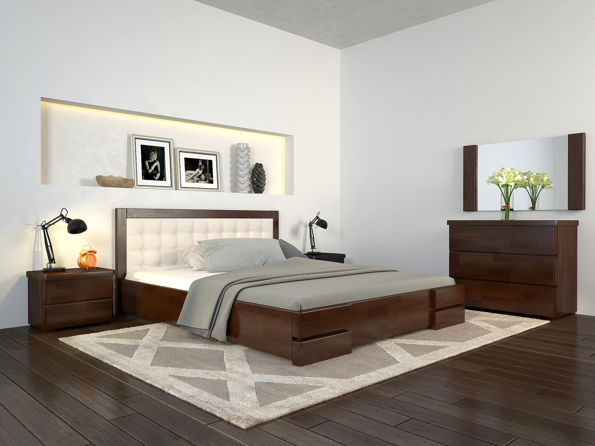 

Кровать Arbordrev Регина Люкс квадраты без ПМ (180*190) бук Темный орех + Boston 26