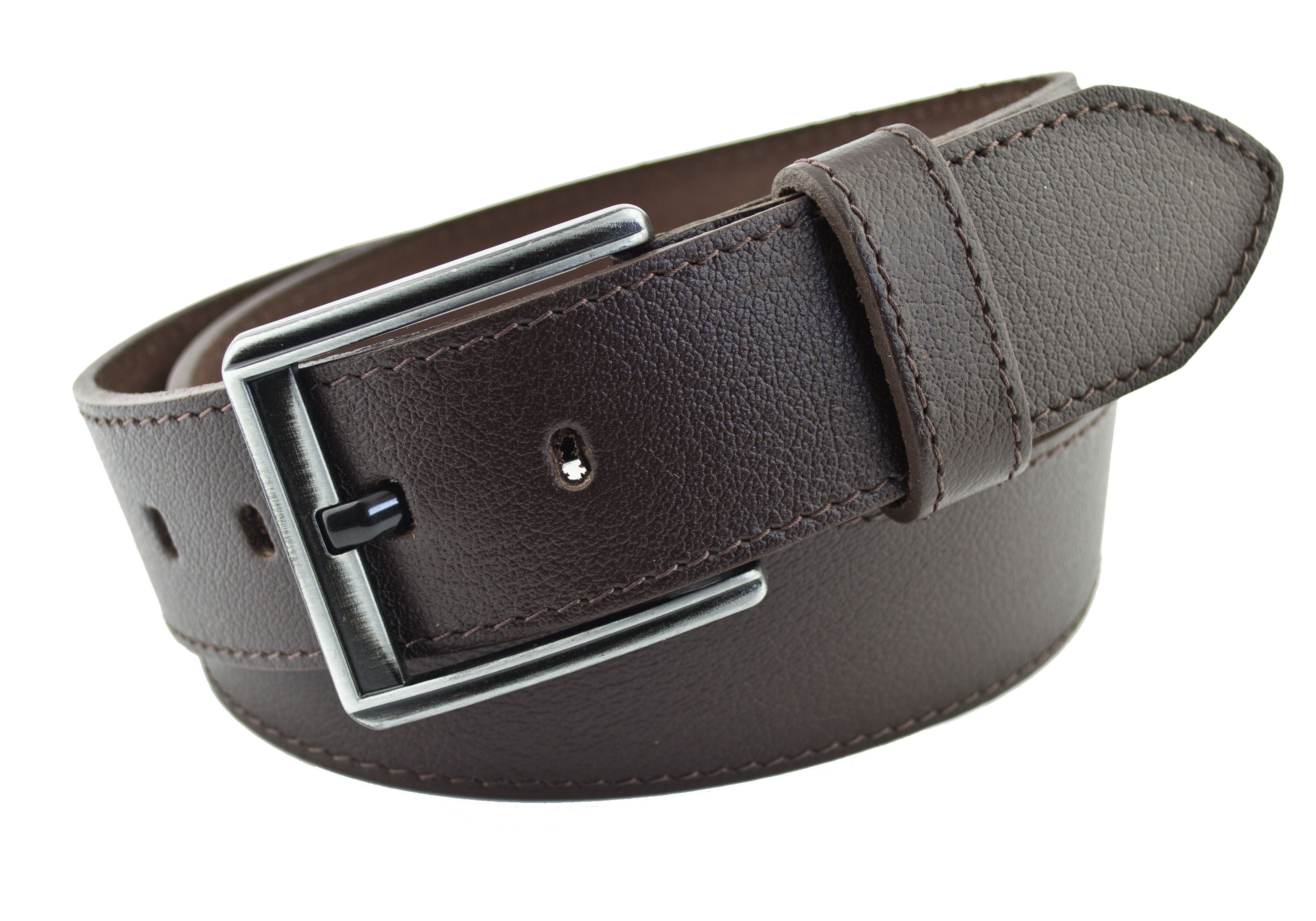 

Мужской кожаный ремень Real Leather 4,5 см для джинсов темно коричневый 110 см-135 см