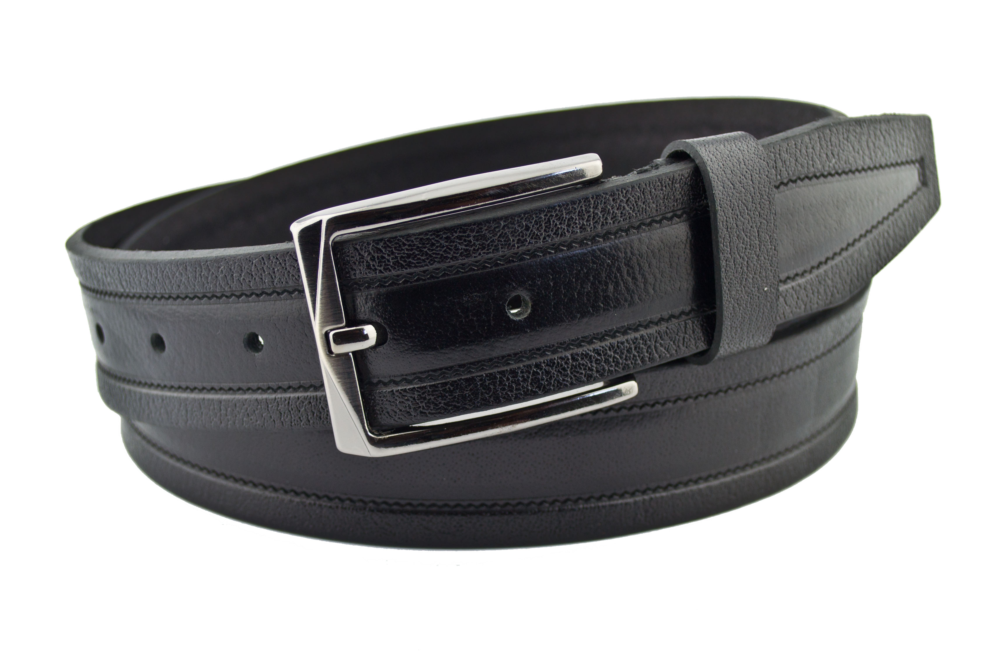

Мужской кожаный ремень Real Leather 3,5 см для брюк черный 110 см-135 см