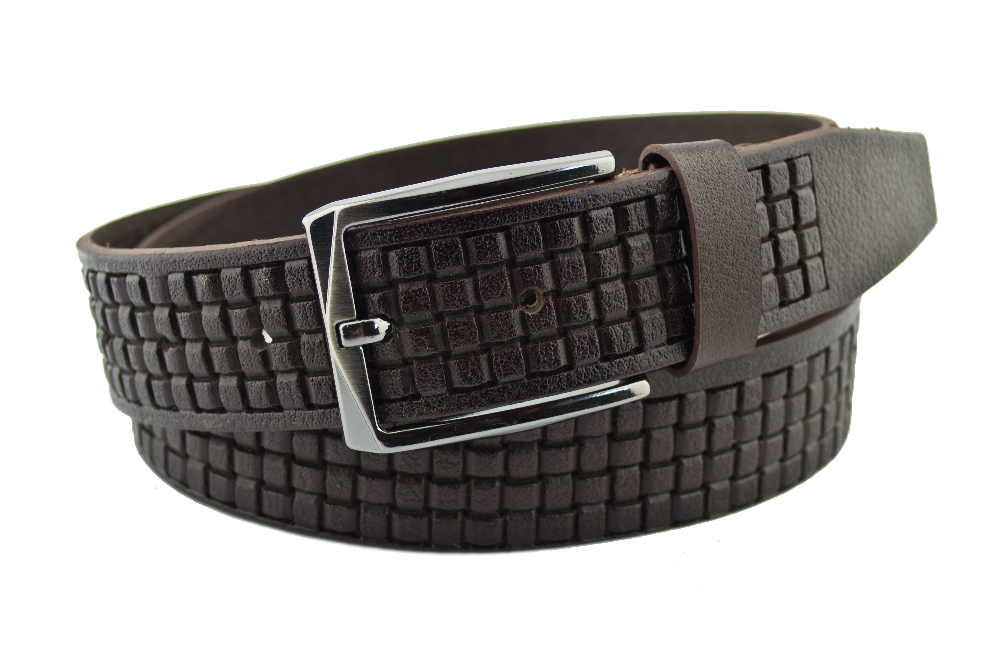 

Мужской кожаный ремень Real Leather 3,5 см для брюк темно коричневый 110 см-135 см