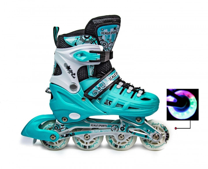 

Роликовые коньки детские раздвижные Scale Sports LF 905 Мятные размер 29-33 передние колеса светяться