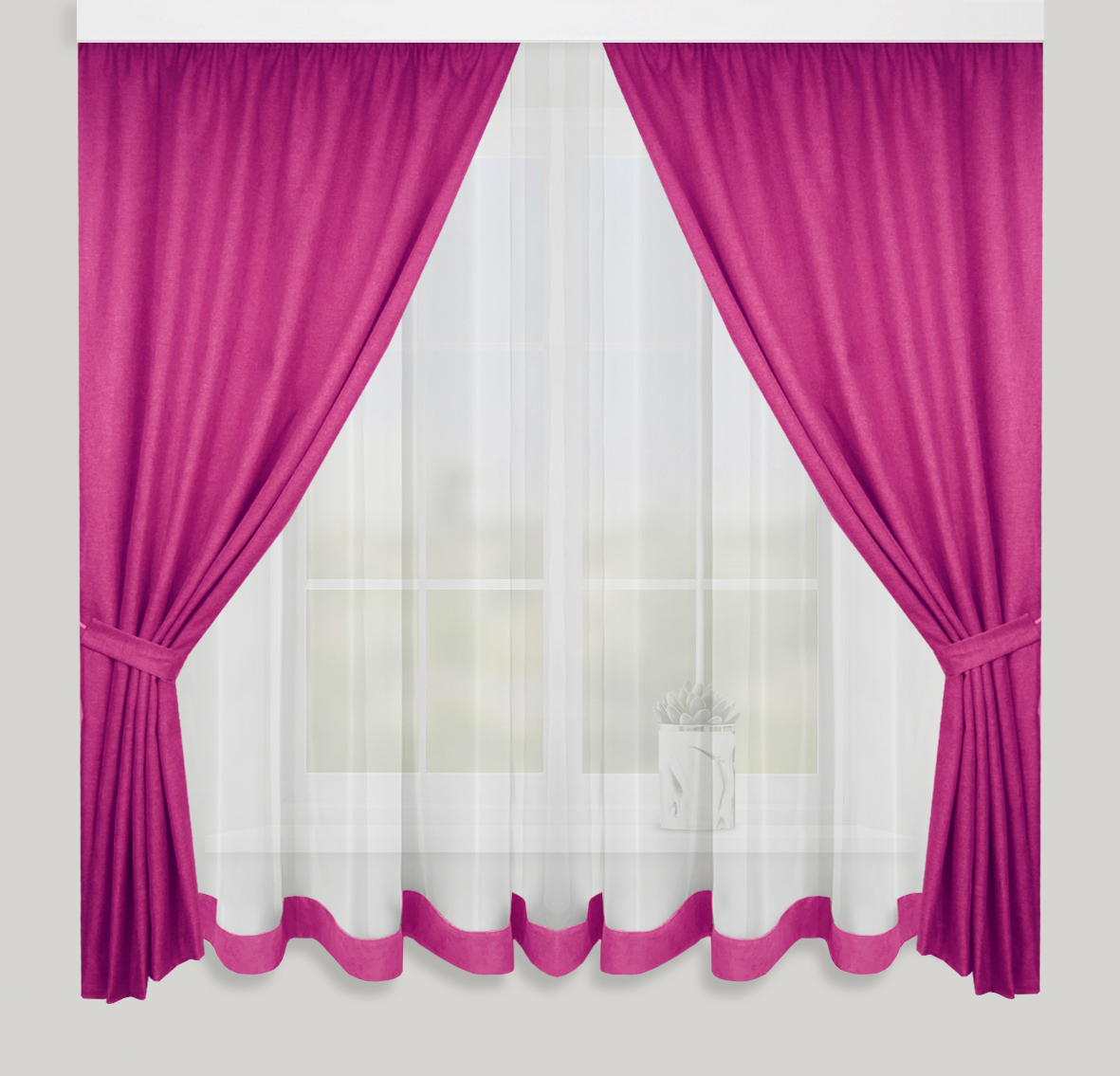 

Штори з тюлем для кухні Adagio Windows Decor малинові у розмірах 2,9х1,6м - тюль, 1,4х1,6м - штори