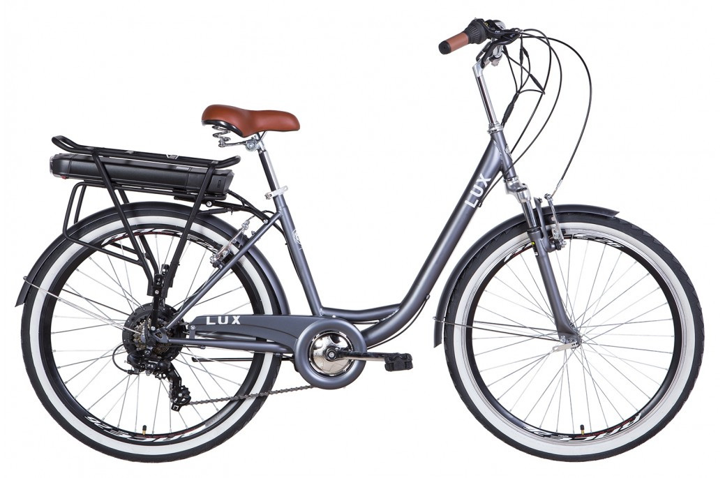 

Электровелосипед 26" LUX AM рама-17" 350Вт 36В редуктор. дисплей, САП, 12.5Ач , антрацитовый