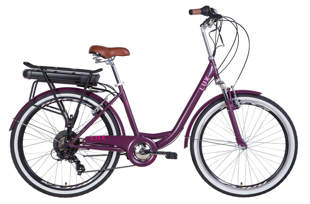 

Электровелосипед 26" LUX AM рама-17" 500Вт 48В редуктор. дисплей, САП, 12.5Ач с крепл. к багажн., сливовый
