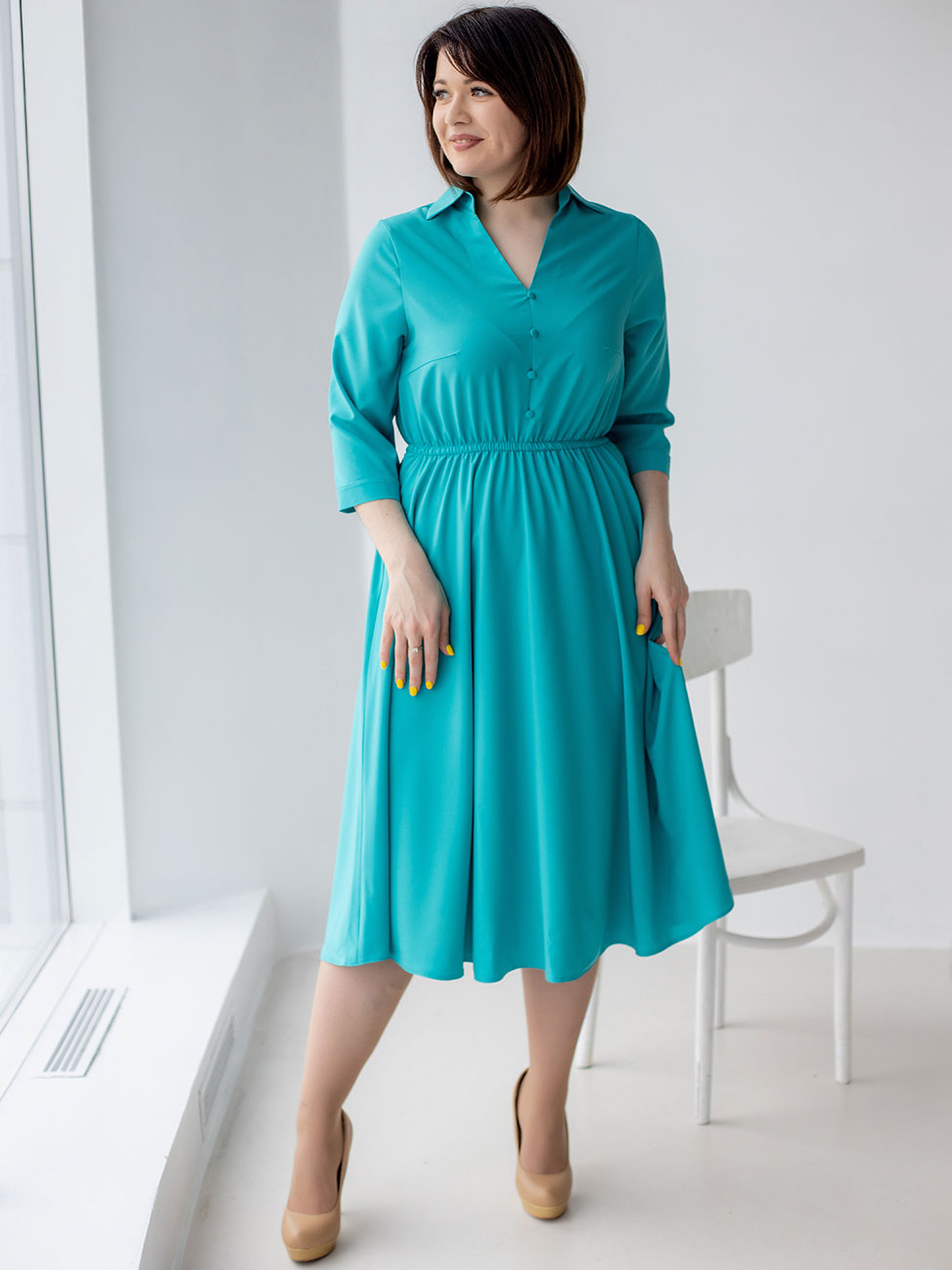 

Однотонное платье size+ Бирюзовый 2 XL Vikamoda 3172