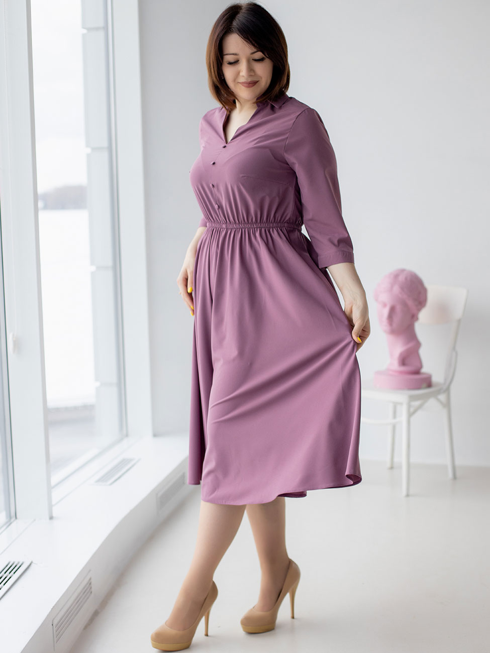 

Однотонное платье size+ Сиреневый 2 XL Vikamoda 3172