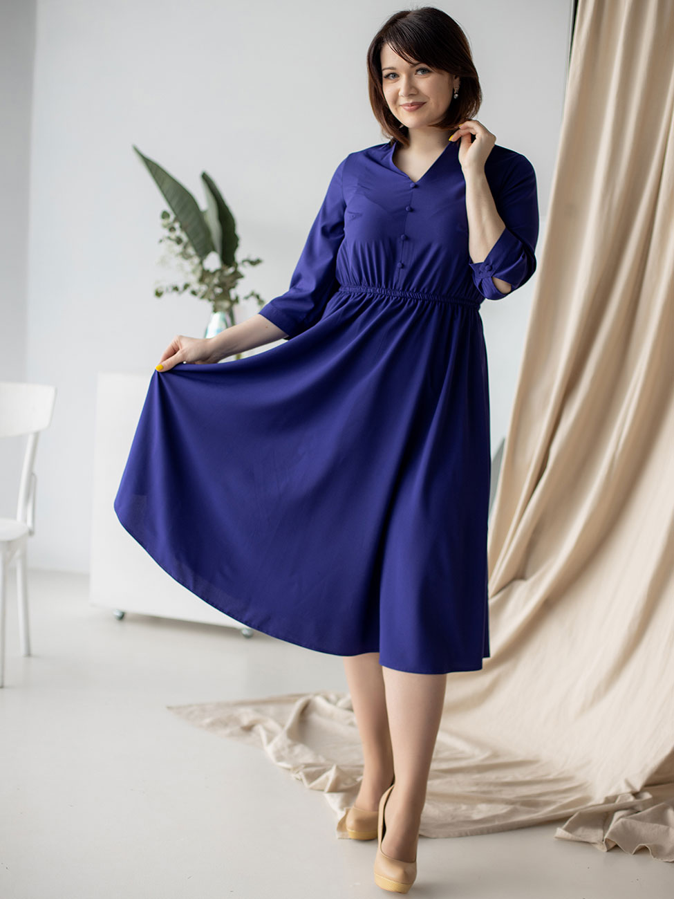 

Однотонное платье size+ Синий 3 XL Vikamoda 3172