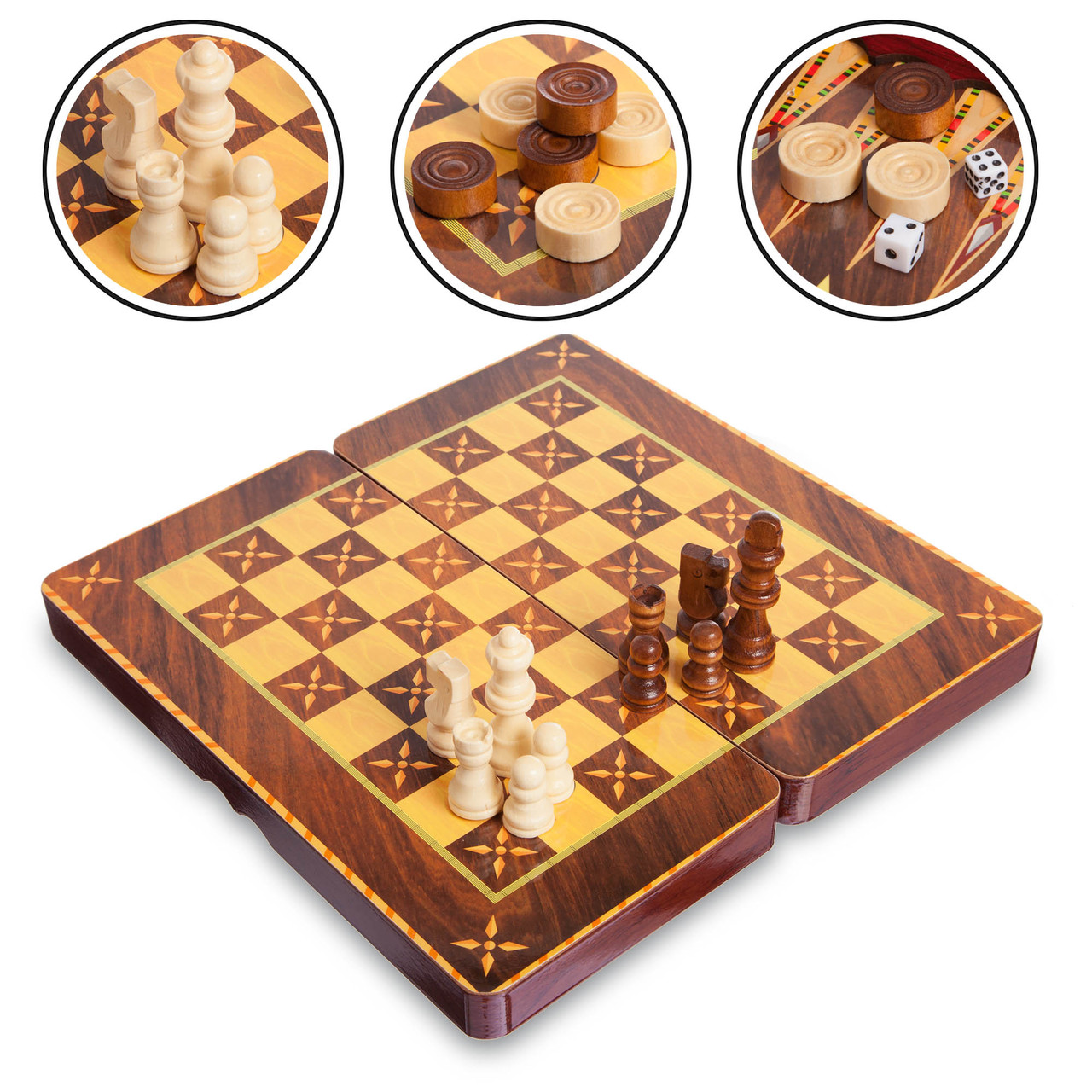 

Настольная игра 3 в1 шахматы, нарды, шашки MDF Zelart Chess Tactic Set 5566 (29x29 см)