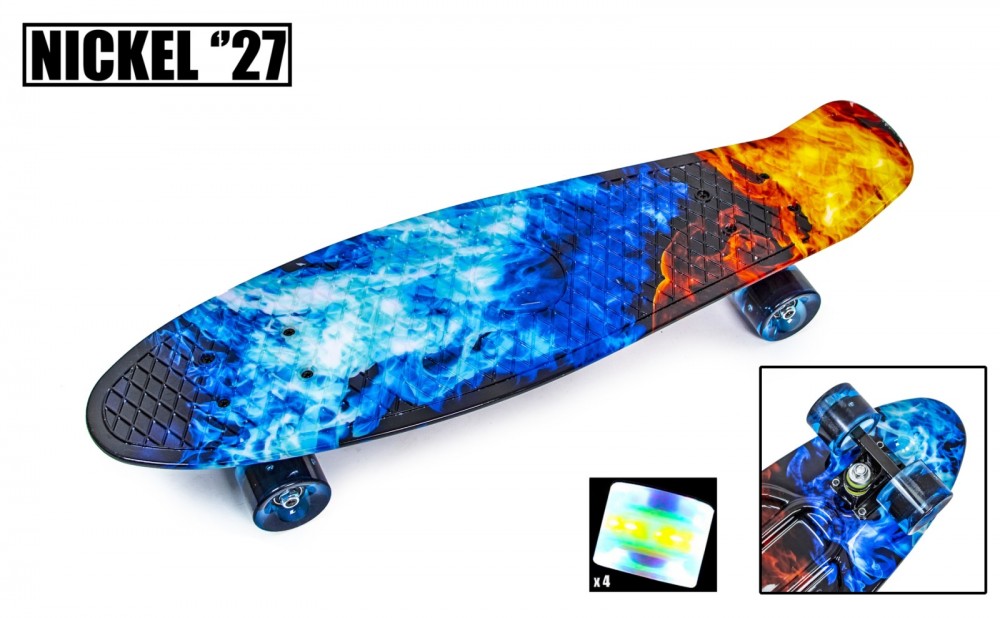 

Скейт Penny Board Nickel 27" "Fire and Ice" Светящиеся колеса.