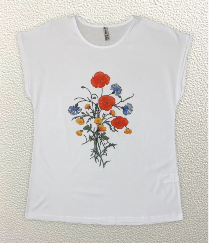 

Жіноча Футболка HAZARD Польові квіти мак біла Батал 211087 (3XL (54))