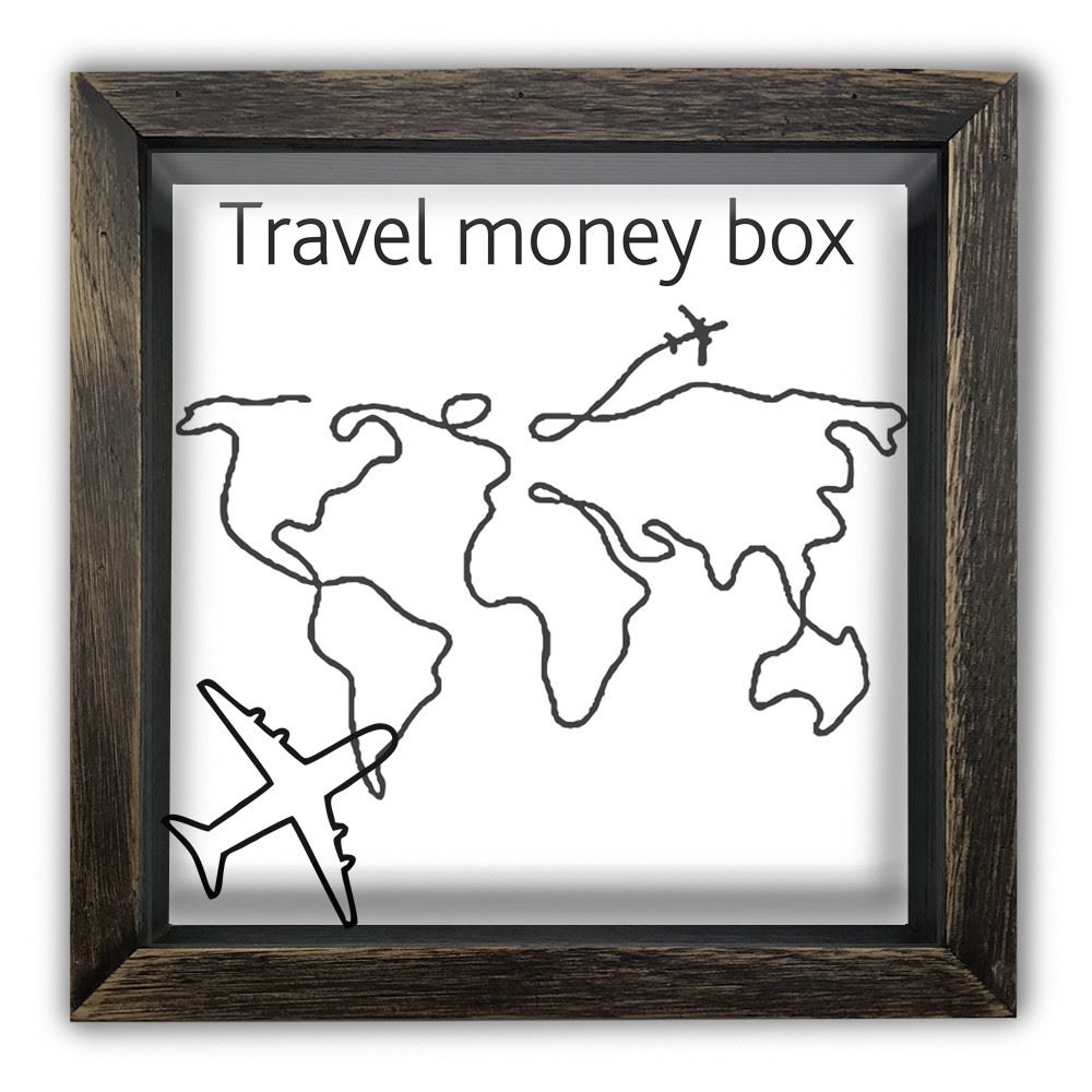

Дерев'яна копілка (скарбничка) 20 20 см "Travel money box" коричнева вінтажна
