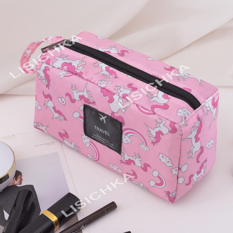 

Дорожная косметичка Lezo, аптечка, органайзер, розовая с единорогами