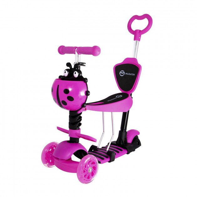 

Самокат детский Scooter 5 in 1 Божья коровка Трехколесный с родительской ручкой розовый