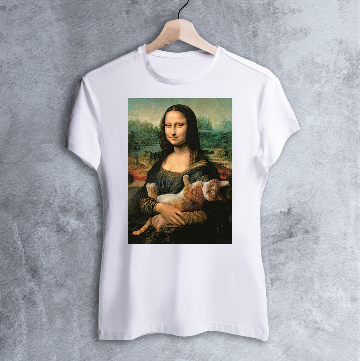 

Футболка Dali's Mustache clothes с принтом Мона Лиза с котом Женская Белая XL