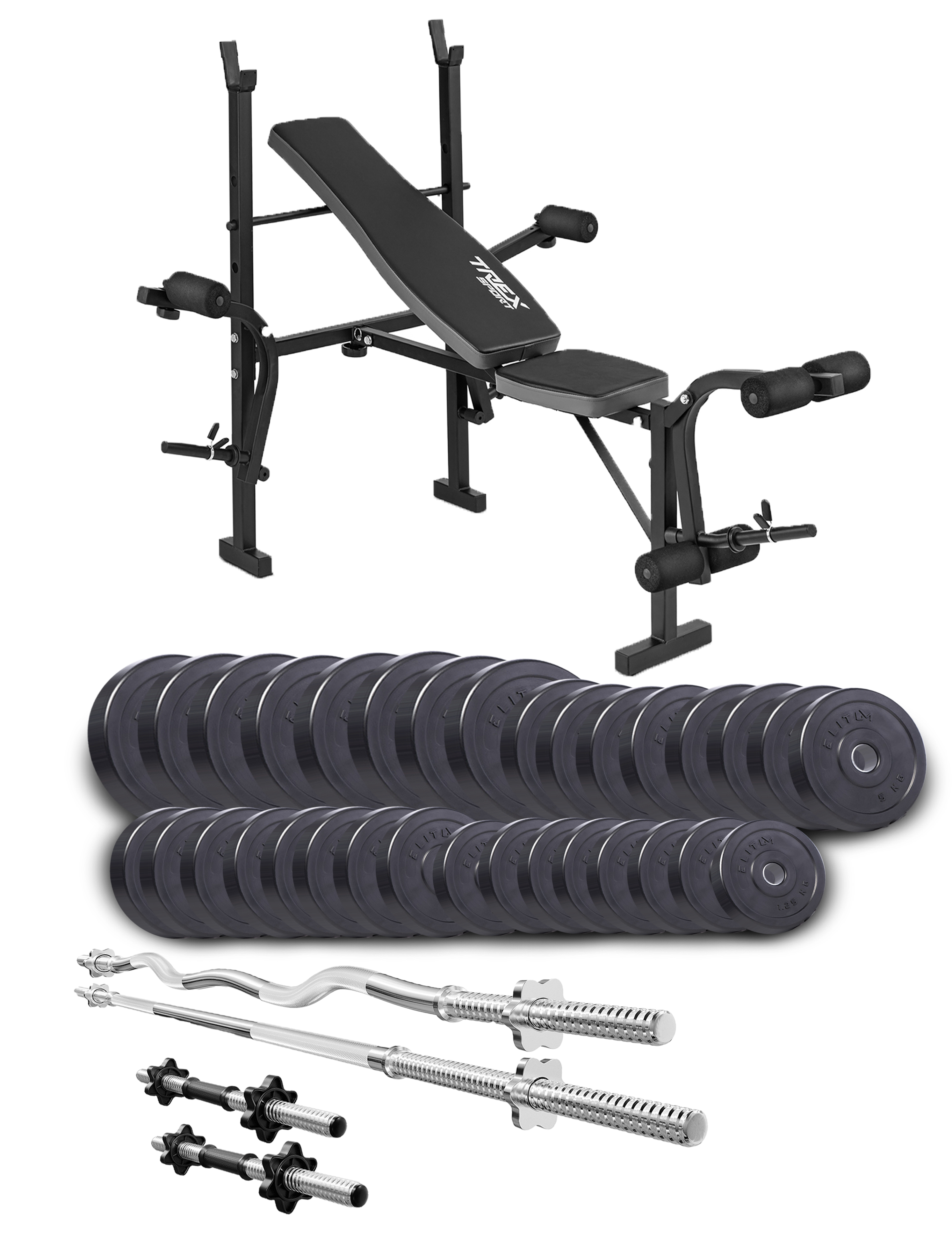 

Набір Elitum TITAN 165 кг із W- або Z-подібним грифом та лавкою TrexSport TX-055